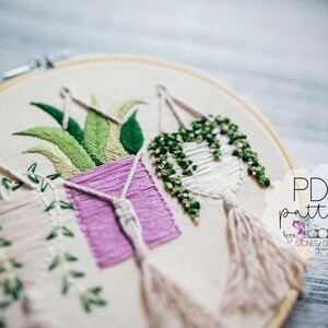 a close-up view of a hand-embroidered piece of art, showcasing intricate floral designs and patterns.