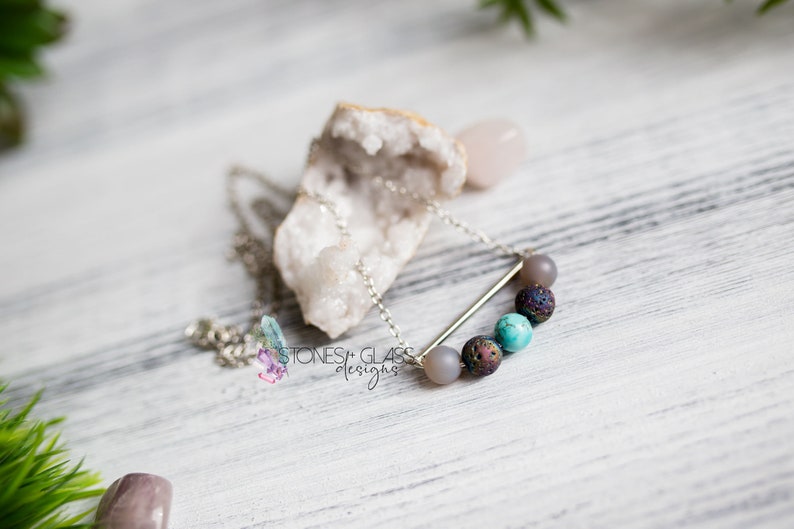 Gemstone /& Lava Bead Necklace ~ Smoky Quartz Lava Turquoise ~ 20 Diffuser Necklace ~ Essential Oil Necklace for Calm and Self-Realization