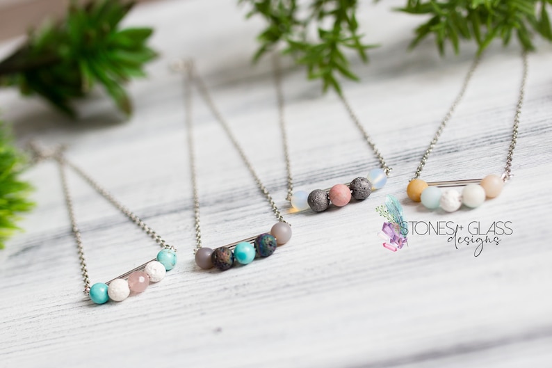 Gemstone /& Lava Bead Necklace ~ Smoky Quartz Lava Turquoise ~ 20 Diffuser Necklace ~ Essential Oil Necklace for Calm and Self-Realization