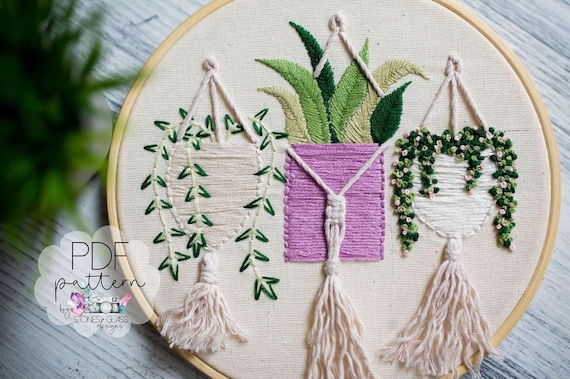 Boho Macrame Planters: Beginner Digital Embroidery Pattern (PDF)