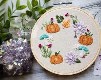 Pumpkin Patch {Mushrooms, Leaves, Florals}: Beginner Digital Embroidery Pattern (PDF)