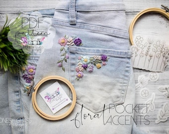 Stick & Stitch Floral Pocket Accents: Beginner Digital Embroidery Pattern (PDF)