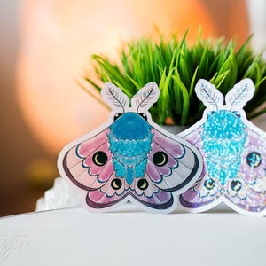 Pegatinas ~ Polilla ~ Luna Roble Eggar Polilla Mariposa Mágica Mística ~ Ilustración Original ~ Holográficas Impermeables