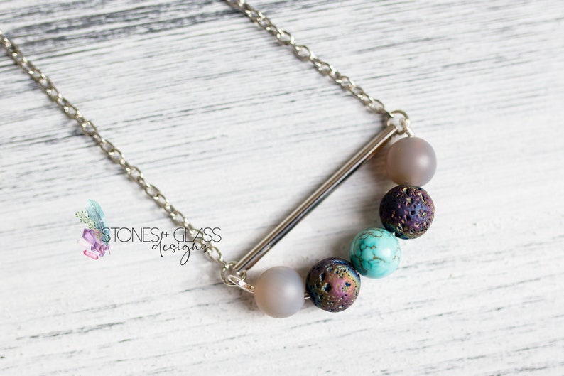 Gemstone /& Lava Bead Necklace ~ Smoky Quartz Lava Turquoise ~ 20 Diffuser Necklace ~ Essential Oil Necklace for Calm and Self-Realization