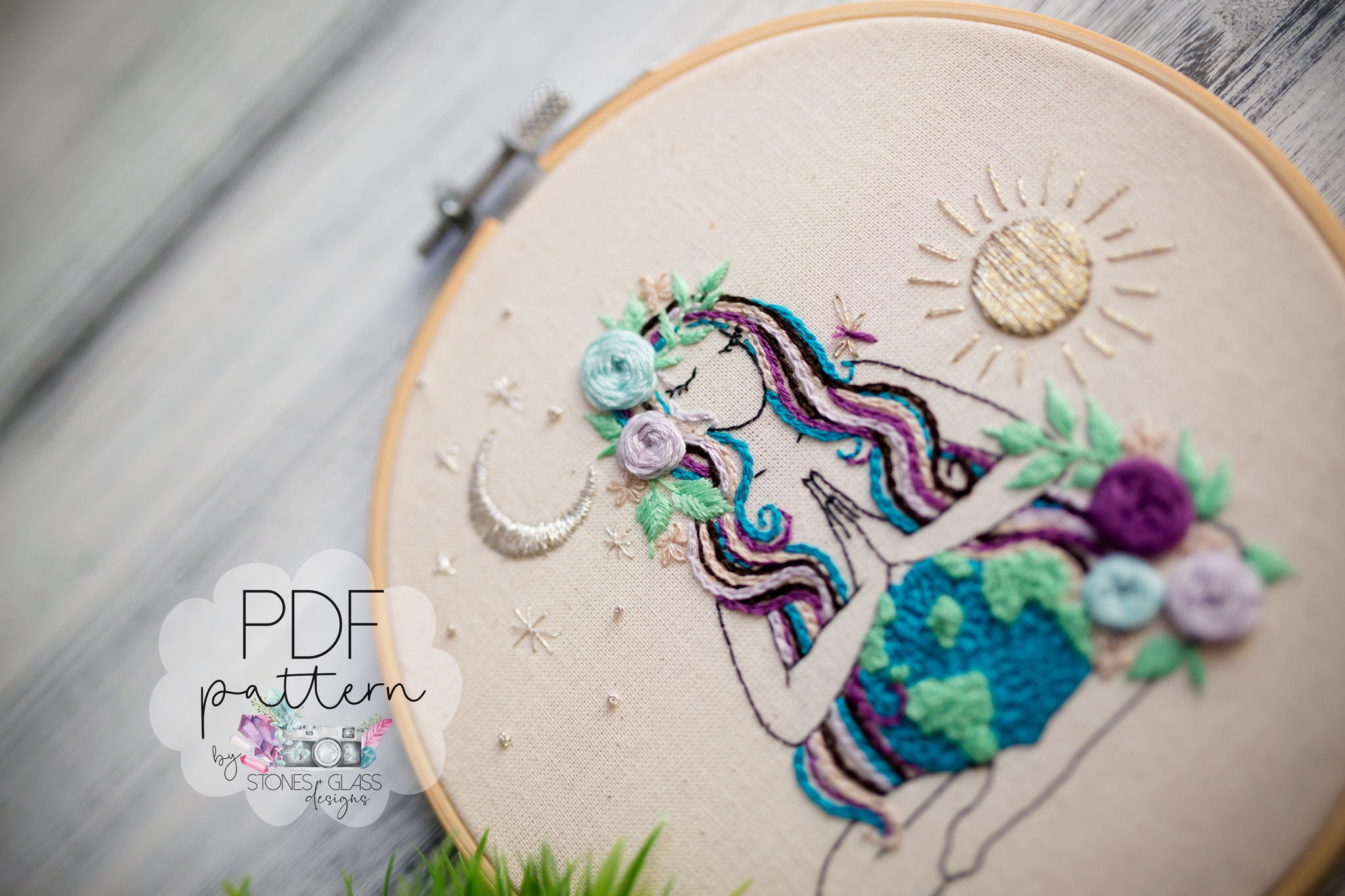 【amour様】planet3rd hand embroidery best Mother Earth Embroidery Pattern ~ Save the Planet Earth Day