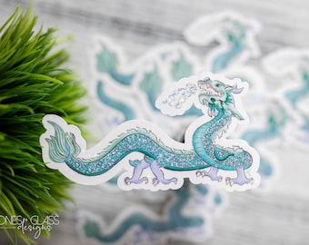 Water Dragon Sticker: Hand-Drawn Design {Waterproof Holographic}