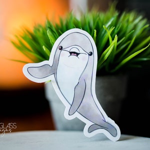 Aufkleber ~ Glücklicher Delfin Aufkleber ~ Süßer Sea Life Ocean Aufkleber ~ Original Illustration ~ Wasserfest Holografisch