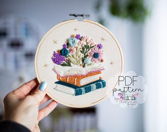 Petals & Pages {Book lover}: Beginner Digital Embroidery Pattern (PDF)