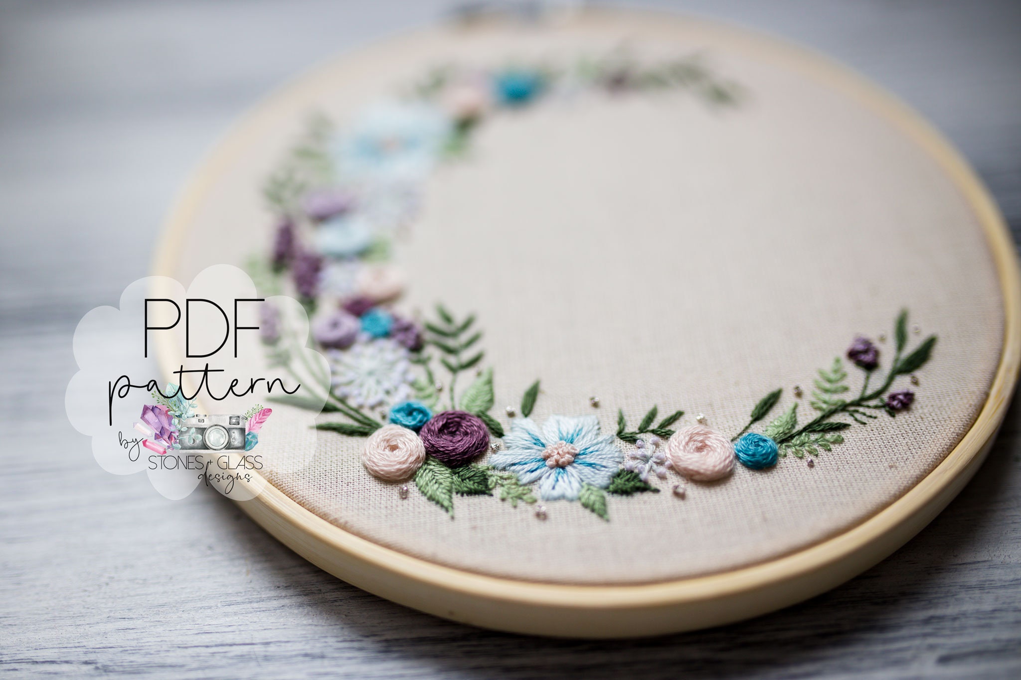 Floral Moon Embroidery Pattern Moon Floral Modern Hand - Etsy
