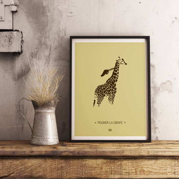 Poster French Comb Giraffe Etsy