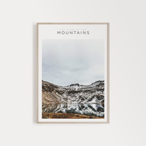 Printable Mountain Lake Photo, Nordic Poster Art, Hiking Poster, Printable Mountains, Mountain Range, Wall Decor, Lake House Decor, Zen Art image 1