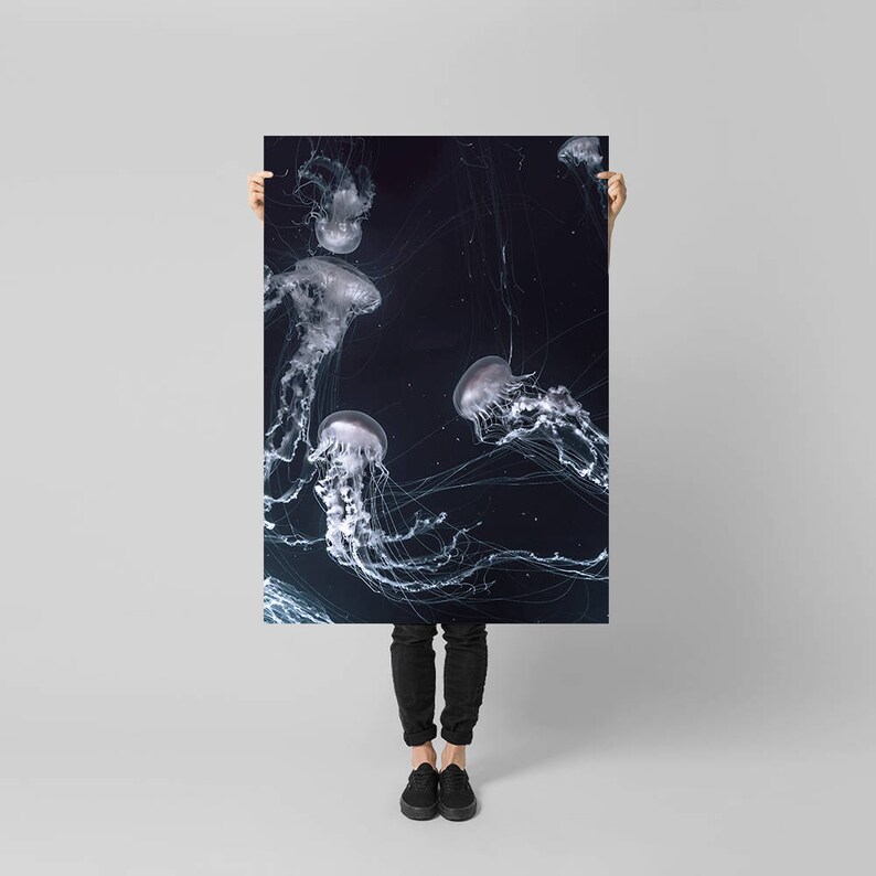 Printable Jellyfish Dark Blue Wall Art Under The Sea | Etsy