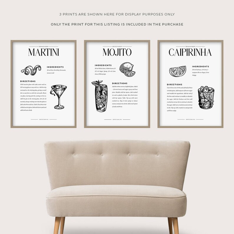 Printable Mojito Art Cocktail Recipe, Signature Drinks, Bar Cart Print, Nordic Print Design, Dorm Decor Ideas, College Student Gift image 6