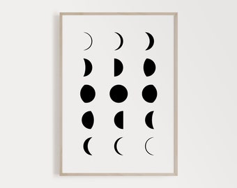 Printable Lunar Phases Poster, Moon Phase Wall Art, Moon Phases Wall Art, Minimalist Moon Art, Moon Phase Print, Moon Phases Print