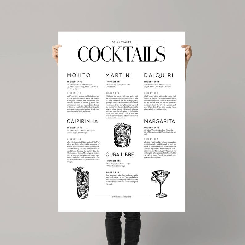 Printable Cocktail Poster Nordic Wall Print, Signature Drinks Bar Cart Art Print, Dorm Decorations, DIY Gift For Woman, Gifts For Boss Woman image 3