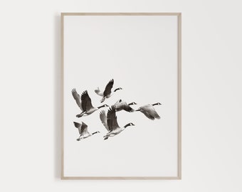 Printable Geese Flying Bird Decor, Scandinavian Design Flying Birds Nordic Nature Art, Birds Flying High, Bird Posters Animal Photo Poster