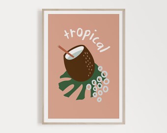 Tropical Illustration Printable Wall Art, Tropical Decor Kitchen Wall Art, Gift For Her Kitchen Print, Kitchen Decor Instant Download