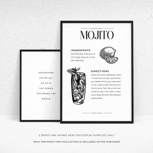 Printable Mojito Art Cocktail Recipe, Signature Drinks, Bar Cart Print, Nordic Print Design, Dorm Decor Ideas, College Student Gift image 2