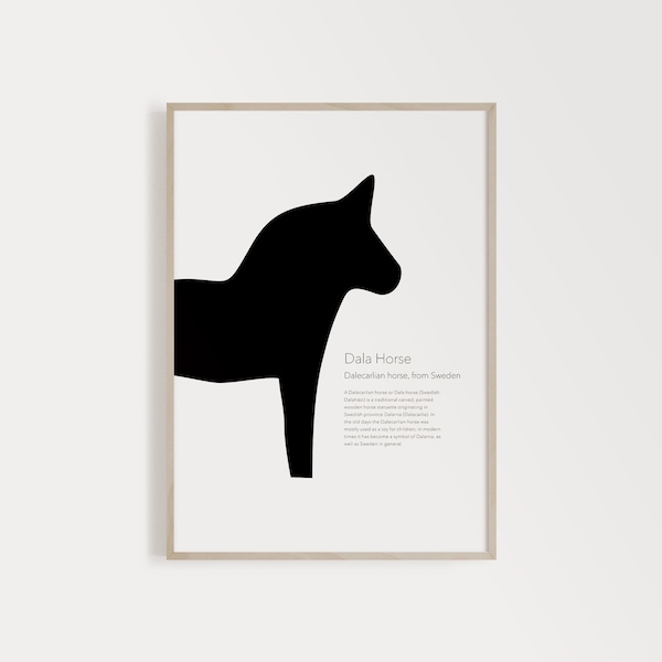 Printable Dala Horse, Dala Horse Print, Dala Horse Printable, Modern Minimalist, Scandinavian Poster, Minimalist, Black And White