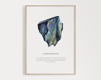 Printable Labradorite Crystal Wall Decor, Watercolor Crystals Geode Art Print, Crystal Gem Poster, Crystal Poster Print, Agate Digital Art