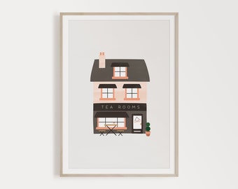 Modern Art Tea Rooms Illustration Print Instant Download, Gift For Her Cosy Prints, Printable Wall Art Kitchen Decor, House Minimalist Art