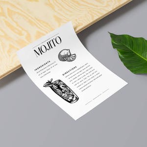 Printable Mojito Art Cocktail Recipe, Signature Drinks, Bar Cart Print, Nordic Print Design, Dorm Decor Ideas, College Student Gift image 3