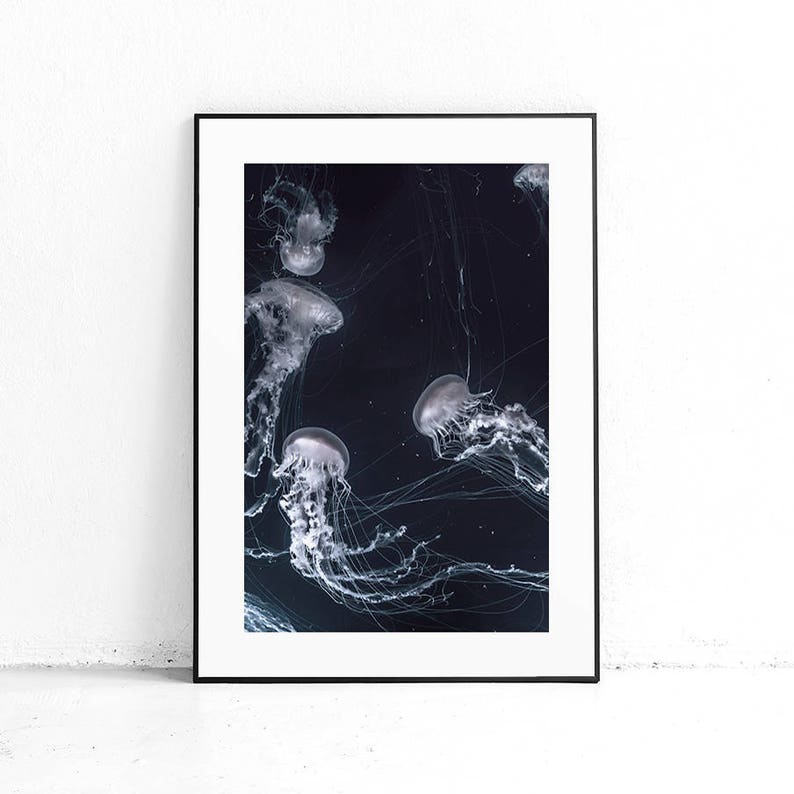 Printable Jellyfish Dark Blue Wall Art Under The Sea | Etsy