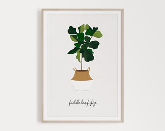 Fiddle Leaf Fig Tree Illustration Print Digital Download, Houseplant Scandinavian Print Printable Art, Botanical Poster Modern Art