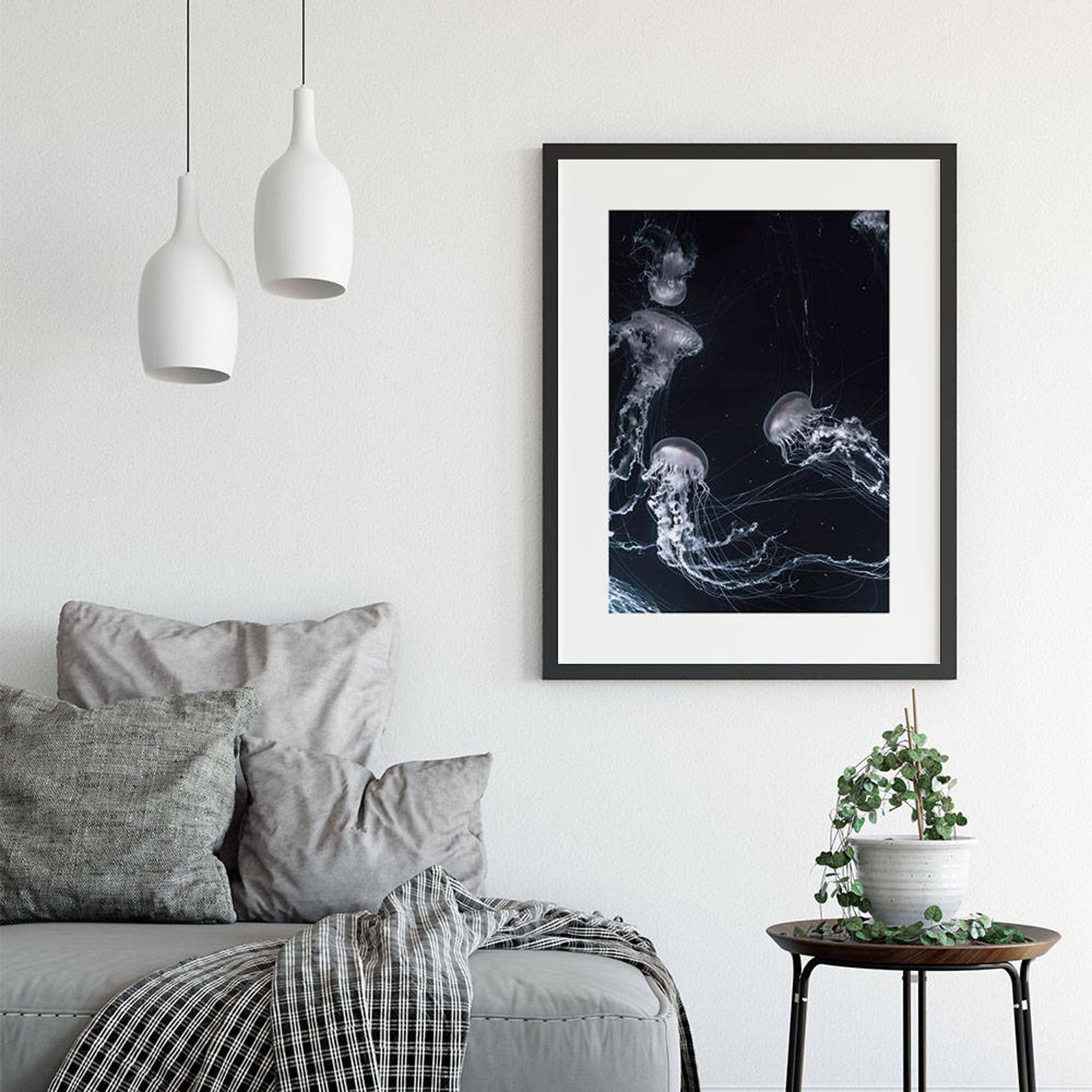 Printable Jellyfish Dark Blue Wall Art Under The Sea | Etsy
