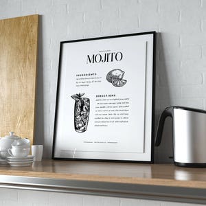 Printable Mojito Art Cocktail Recipe, Signature Drinks, Bar Cart Print, Nordic Print Design, Dorm Decor Ideas, College Student Gift image 5