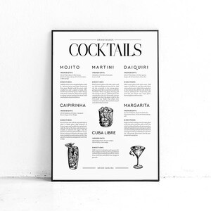 Printable Cocktail Poster Nordic Wall Print, Signature Drinks Bar Cart Art Print, Dorm Decorations, DIY Gift For Woman, Gifts For Boss Woman image 5