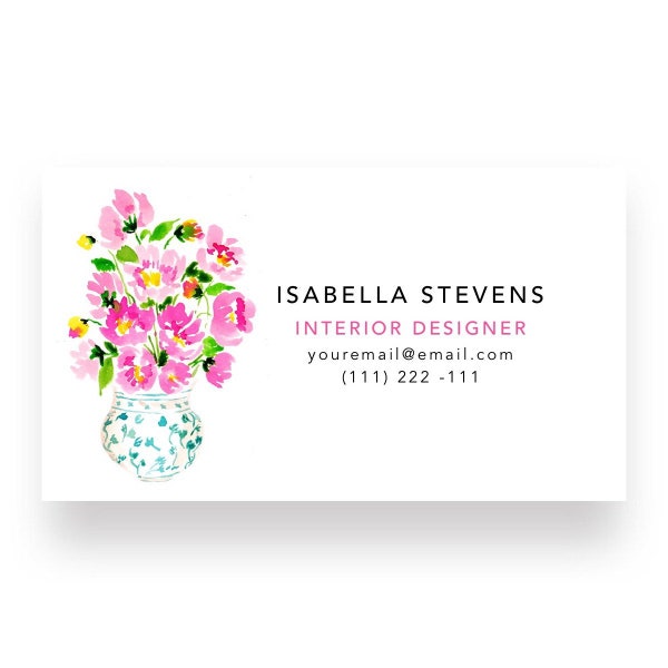 Custom Business Cards, Calling Cards - Peonies in Chinoiserie Vase