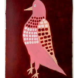 Pájaro Rosa. Sobre cartón reciclado. Obra de arte contemporánea original. Por Natasha Joseph.