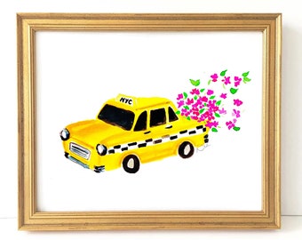 New York Taxi 2 - Watercolor Art Print {NYC Taxi, Preppy Wall Decor, NYC Wall Art, New York Wall Art, Grand Millennial Style}