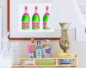 Bar Cart Art: Sip Sip Hooray - Pink, Champagne Art, {Grand Millennial Art, Preppy Art, Preppy Wall Art}