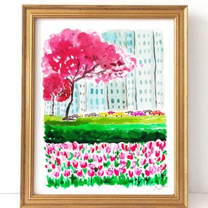 Tulips on Park Ave - Watercolor Art Print