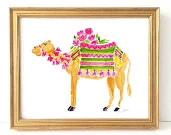 Preppy Camel - Watercolor Art Print, HGTV