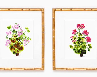 Set of Two Art Prints: Geraniums, Preppy Prints, Grand Millennial