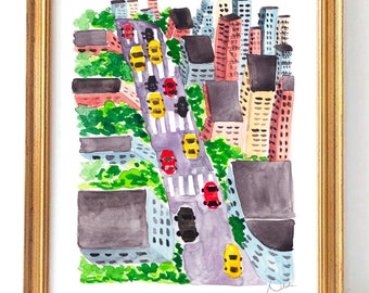 New York City - Watercolor Art Print, HGTV, Fashion Illustration