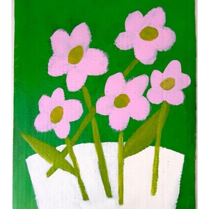 Flores rosas. Sobre cartón reciclado. Obra de arte contemporánea original. Por Natasha Joseph.