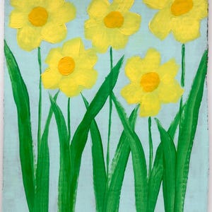 Flores amarillas. Sobre cartón reciclado. Obra de arte contemporánea original. Por Natasha Joseph.