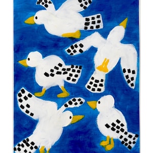 Seagulls on Blue - Original Art. Original Painting. Nursery. Kids Room Art. Home Decor. Children’s Room Art. Kitchen Art. Contemporary Art.
