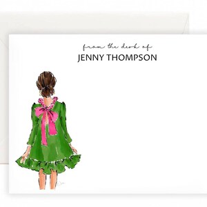 Grünes Kleid Mädchen Preppy Office Girl | Personalisiertes Briefpapier | Briefpapier Notizkarten | Personalisierte Notizkarten | Personalisierte Notizkarten | Preppy Note