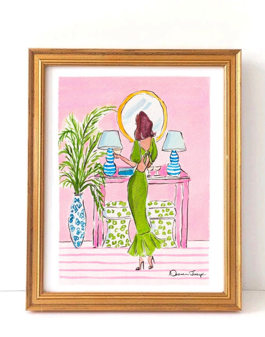 Pink Powder Room Art Print Watercolor Print Preppy Art Etsy