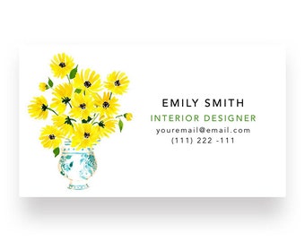 Custom Business Cards, Calling Cards - Sunflowers in Chinoiserie Vase