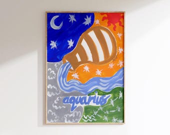 Aquarius Art Print: Zodiac Astrology Poster, Horoscope Star Sign