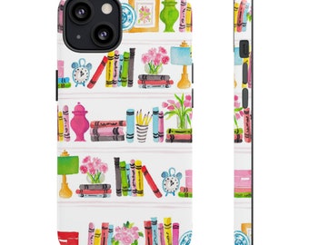 Pretty Bookshelf - Watercolor, NYC, Preppy, Park Ave, Upper West Side, iPhone Case (Multiple Phone Models Available)