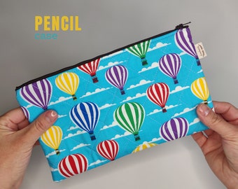 Quilted Cotton Hot Air Balloon Pencil Case / Lined Padded Make Up Pouch / Vibrant Fun Accessories Zip Purse / Teacher Gift Summer Holidays