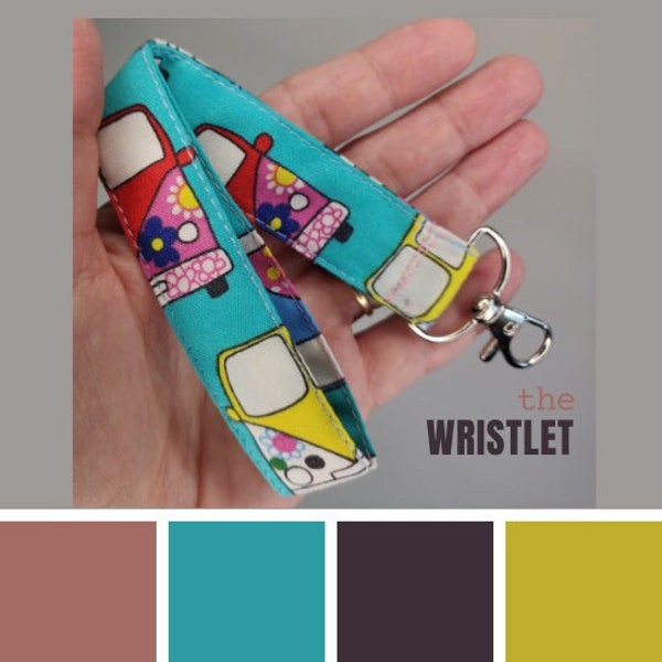 Cotton Campervan Wristlet / Keeper Keyring for RV Keys Motorhome Bus / Swivel Clasp Silver Colour Small Hand Lanyards / Fun Vanlife Gift