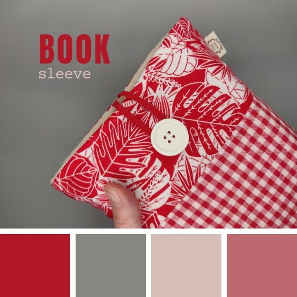 Rot-weiße Gingham-Blumen-Buchhüllen / kleine gepolsterte Snug für Kindle / Bookbed Cozy Page Saver / Cover Protector / Bücherwurm-Geschenk-Baumwoll-Slip